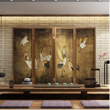 Modern Minimalist Folding Mobile Solid Wood Screen Divider for Living Room Bedroom Tea Room Beauty Salon