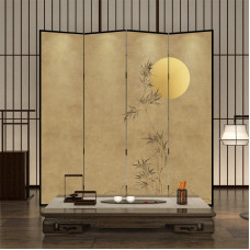 Modern Chinese Elegant Ambience Screen Partition Folding Mobile Living Room Hotel Decoration Ink Bamboo Round Moon Fold Screen Modern Chinese Elegant Ambience Screen Partition Folding Mobile Living Room Hotel Decoration Ink Bamboo Round Moon Fold Screen
