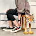 Wood Carved Tiger Head Entryway Shoe Bench