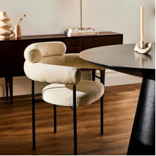 Designer Upholstered Fabric Accent Chair in a Contemporary Minimalistic Style for an Art Inspired Luxury Home Dining Room Designer Upholstered Fabric Accent Chair in a Contemporary Minimalistic Style for an Art Inspired Luxury Home Dining Room