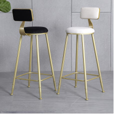 Modern Bar Stool Cafe Chair with Gold Iron Backrest Simple Home High Footstools for Kitchen Living Room Coffee Lounge