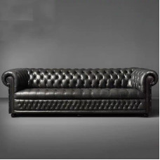 American Leather Luxury Grey Living Room Sample Small Apartment Sample Room Upper Layer Leather Solid Wood Sofa