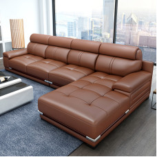 Genuine Leather Luxury Modern Living Room Grand Size Royal Wooden Leather Sofa Brown