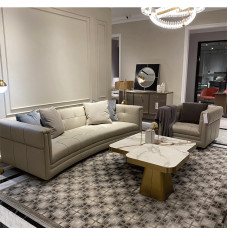 All Leather Solid Wood Curved Genuine Leather Sofa Furniture American Designer