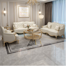 American Light Luxury Genuine Leather Sofa Villa French Style 123 Combination Living Room Modern European Solid Wood Sofa