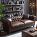 American Retro Buckle Leather Fabric Sofa European Double Three Four Corner Section Genuine Leather Sofa