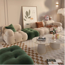 Creamy Nordic Faux Sheepskin Modular Cloud Sectional Sofa for Small Living Rooms