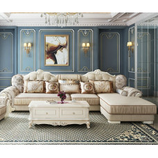 European Fabric Living Room Sectional Sofa Wooden Corner Sofa Customizable Washable Luxury Lazy Sofa