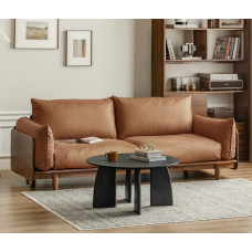 Real Wood Sofa Chinese Style Living Room Leather Sofa Walnut Sofa