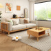 Japanese Solid Wood Sofa Modern Minimalist Living Room Three Seater Fabric Creamy Wood Look