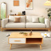 Japanese Solid Wood Sofa Modern Minimalist Living Room Three Seater Fabric Creamy Wood Look