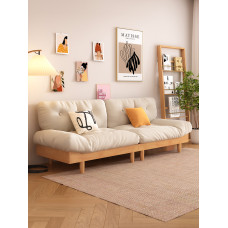 Modern Japanese Style Creamy Leather Three Seater Sofa