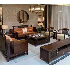 New Chinese Ebonized Wooden Sofa Set for Large Villas Customized Blackwood