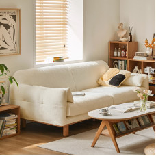 Snowell Sofa Solid Wood Modern Living Room Straight Cream North European Washable Fabric Sofa
