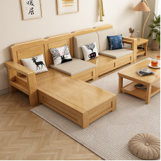 Modern Nordic Solid Wood Sofa Set for Small Living Room Chinese Storage Sofa for Winter Summer