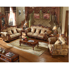 European Fabric Sofa 123 Combination Solid Wood Carved Living Room Suite American Small Apartment Washable Luxury Furniture