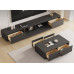 Black Rock Shelf TV Stand Tea Table Set Contemporary Minimalist Living Room Home Platform Light Luxury Solid Wood TV Cabinet