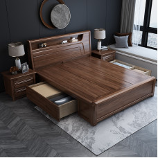 Walnut Double Bed 180cm Modern Minimalist 150cm Chinese High Storage Bedroom Scandinavian King Bed Walnut Double Bed 180cm Modern Minimalist 150cm Chinese High Storage Bedroom Scandinavian King Bed