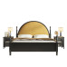American Retro Double Wooden Bed Master Bedroom Black High Back Soft Package Bed Roman Column Velvet Bed