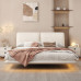 Nordic Cream Floating Fabric Bed for Small Bedrooms Modern Minimalist Double Bed Nordic Cream Floating Fabric Bed for Small Bedrooms Modern Minimalist Double Bed