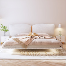 Creamy Wind Suspended Bed Fleece Fabric Bed Modern Minimalist Master Bedroom 18M Double Bed Suspended Luxury Fabric Bed Creamy Wind Suspended Bed Fleece Fabric Bed Modern Minimalist Master Bedroom 18M Double Bed Suspended Luxury Fabric Bed