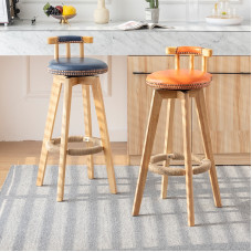American Solid Wood Bar Stool Swivel Backrest High Footstool Light Luxury Simple Home Bar Chair Front Desk Stool