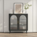 Kitchen Sideboard Cabinet Storage Modern Minimalistic Black Iron and Glass Dining Cabinet