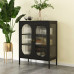 Kitchen Sideboard Cabinet Storage Modern Minimalistic Black Iron and Glass Dining Cabinet