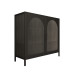 Kitchen Sideboard Cabinet Storage Modern Minimalistic Black Iron and Glass Dining Cabinet