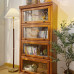 American Solid Wood Bookcase with Glass Door Floor Home Dustproof Shelving Storage Cabinet Living Room Display Cabinet Wall Integrated