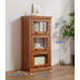 American Solid Wood Bookcase with Glass Door Floor Home Dustproof Shelving Storage Cabinet Living Room Display Cabinet Wall Integrated