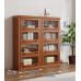 American Solid Wood Bookcase with Glass Door Floor Home Dustproof Shelving Storage Cabinet Living Room Display Cabinet Wall Integrated