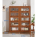 American Solid Wood Bookcase with Glass Door Floor Home Dustproof Shelving Storage Cabinet Living Room Display Cabinet Wall Integrated