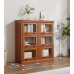 American Solid Wood Bookcase with Glass Door Floor Home Dustproof Shelving Storage Cabinet Living Room Display Cabinet Wall Integrated
