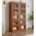 American Solid Wood Bookcase with Glass Door Floor Home Dustproof Shelving Storage Cabinet Living Room Display Cabinet Wall Integrated