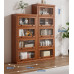 American Solid Wood Bookcase with Glass Door Floor Home Dustproof Shelving Storage Cabinet Living Room Display Cabinet Wall Integrated