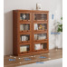 American Solid Wood Bookcase with Glass Door Floor Home Dustproof Shelving Storage Cabinet Living Room Display Cabinet Wall Integrated