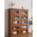 American Solid Wood Bookcase with Glass Door Floor Home Dustproof Shelving Storage Cabinet Living Room Display Cabinet Wall Integrated