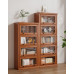 American Solid Wood Bookcase with Glass Door Floor Home Dustproof Shelving Storage Cabinet Living Room Display Cabinet Wall Integrated