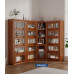 American Solid Wood Bookcase with Glass Door Floor Home Dustproof Shelving Storage Cabinet Living Room Display Cabinet Wall Integrated