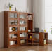 American Solid Wood Bookcase with Glass Door Floor Home Dustproof Shelving Storage Cabinet Living Room Display Cabinet Wall Integrated