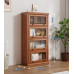 American Solid Wood Bookcase with Glass Door Floor Home Dustproof Shelving Storage Cabinet Living Room Display Cabinet Wall Integrated