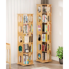 Rotating Bamboo Book Shelf Creative Bookcase 360 Degree Bookshelf as High as 194cm
