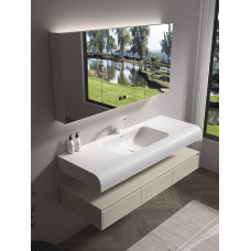 AllinOne Cream Bathroom Cabinet Set with Washbasin Robot