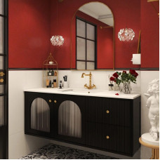 Black Bathroom Vanity Cabinet Washbasin Retro Stone Slab Sink