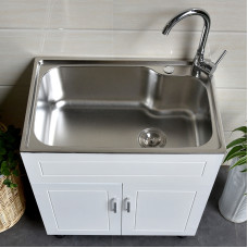 Stainless Steel Laundry Sink Cabinet with Wash Basin and Wooden Bathroom Cabinet Stainless Steel Laundry Sink Cabinet with Wash Basin and Wooden Bathroom Cabinet