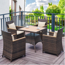 Outdoor Rattan Furniture Set for Patio Balcony Cafe Bistro Terrace Umbrella
