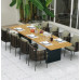 Outdoor Courtyard Table Chairs Set Rattan Wicker Rustic Wood Long Table Waterproof Sunproof