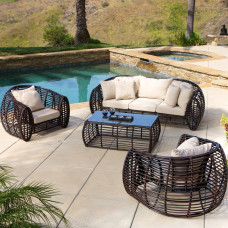 Scandinavian Garden Patio Hotel Balcony Outdoor Rattan Sofa Chairs Tea Table Waterproof UV Proof Furniture