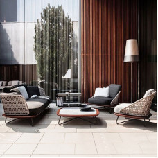 Scandinavian Outdoor Rattan Sofa Waterproof Sunscreen Villa Garden Creative Designer Wooden Tea Table Combination Outdoor Rattan Chairs